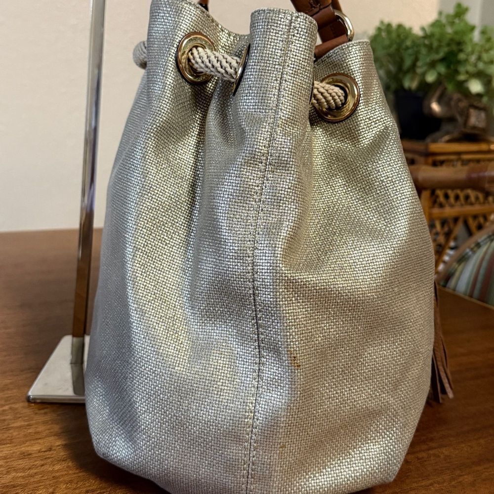 Michael Michael Kors Marina Large Metallic Canvas Tote in Gold and Brown - Picture 3 of 14